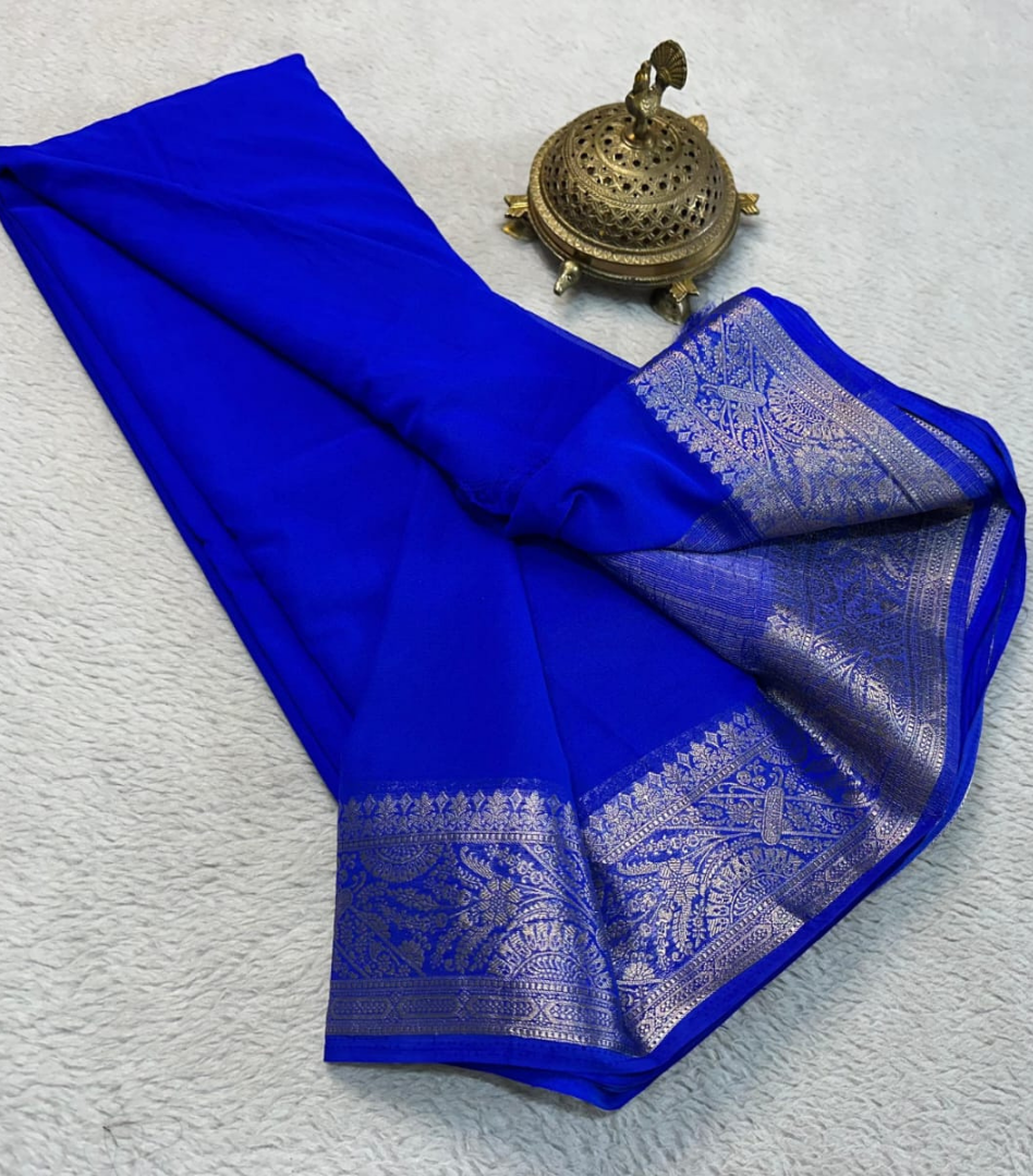 Pure Crepe Women's Mysore Silk Crepe by Icultuer With Unstiched Blouse.