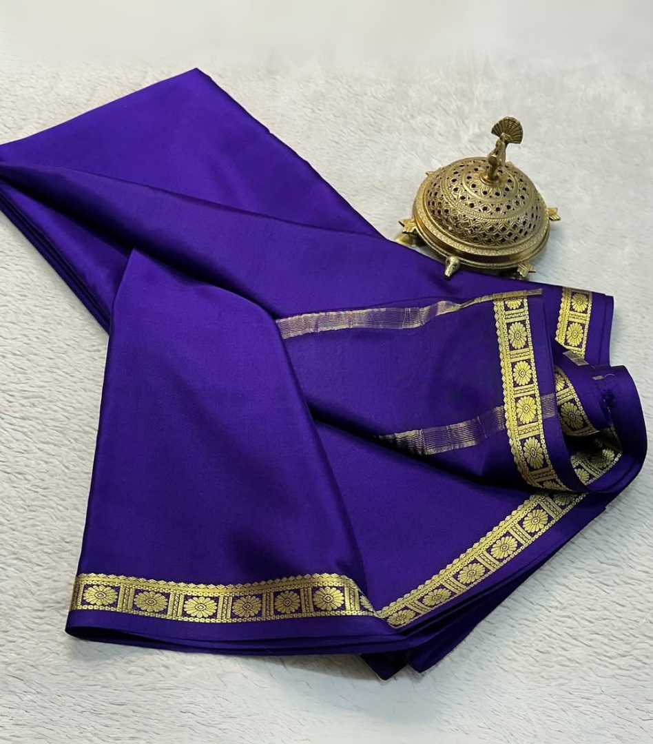 Mysore Silk by Icultuer in Beautiful Zari Border in Purple Colour.