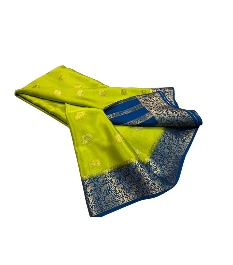 Green and Blue Crepe Silk Blend by Icultuer with Blouse Piece