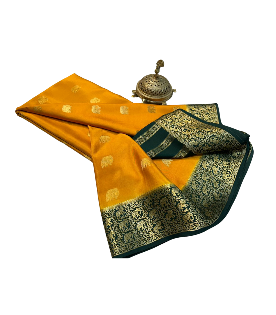 Light yellow Mysore Silk Digital Printed by Icultuer with rich pallu