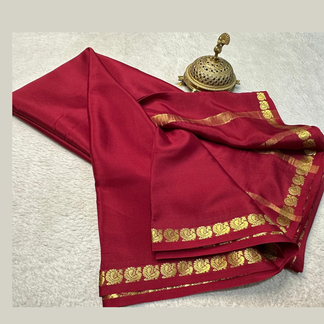 Red Women Silk by Icultuer with Blouse Piece