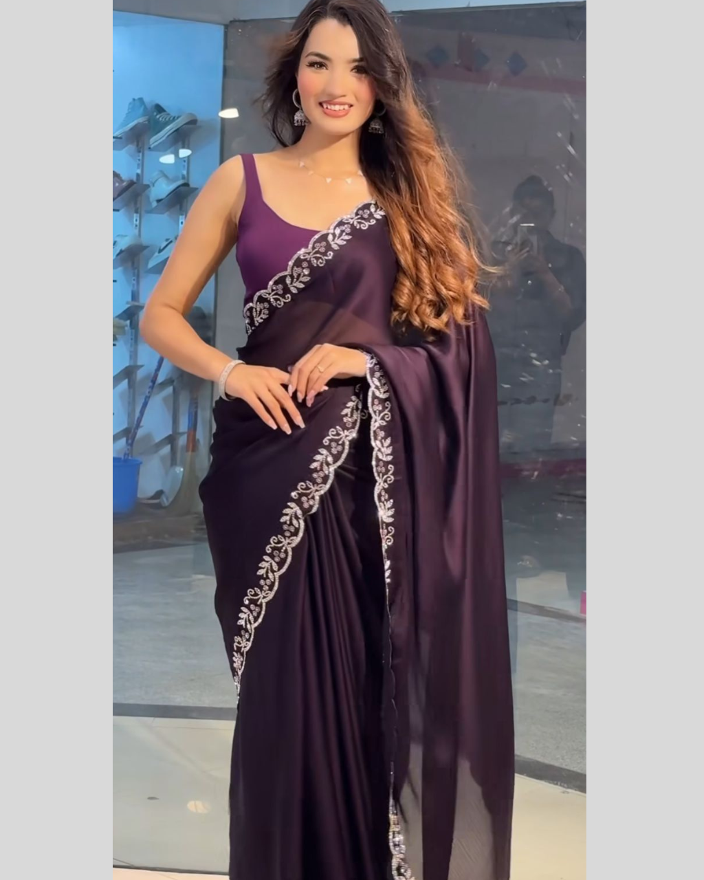 Purple Party Wear by Icultuer with Handmade Diamond Work