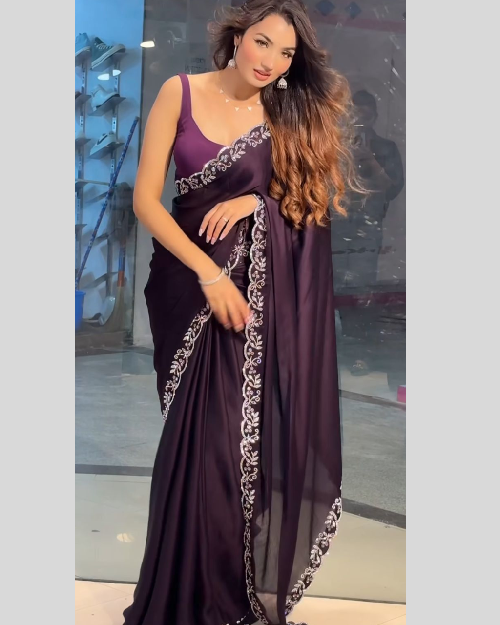 Purple Party Wear by Icultuer with Handmade Diamond Work