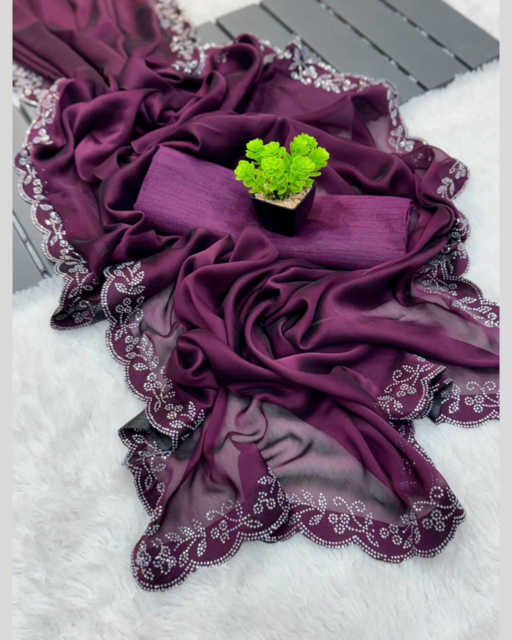 Purple Party Wear by Icultuer with Handmade Diamond Work