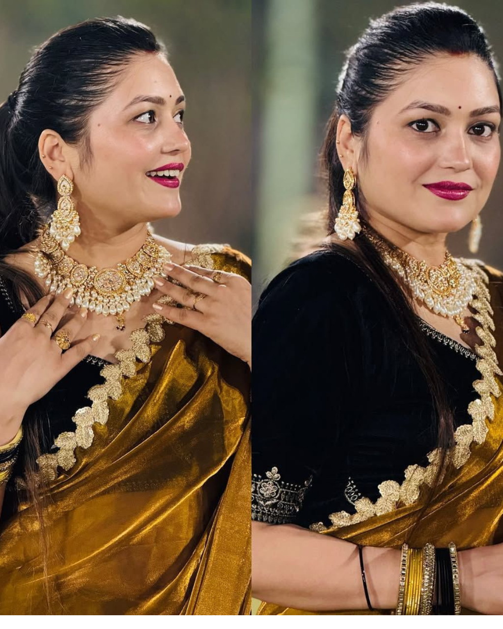 Gold Tissue by Icultuer For Party wear with Velvet Blouse .