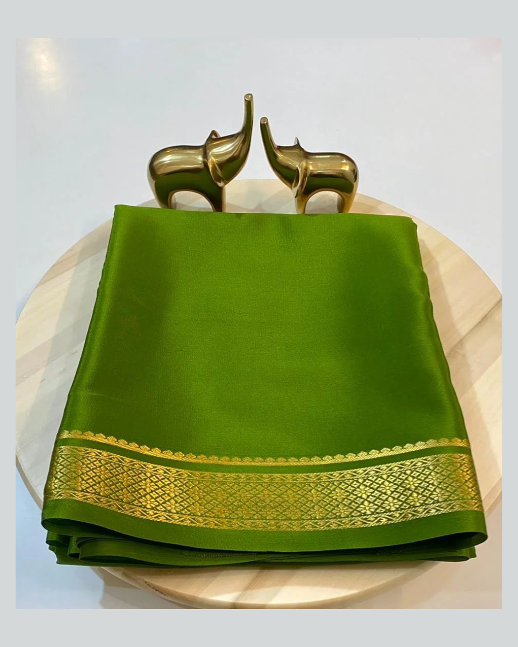 Zari Border Light Green Mysore Crepe Silk by Icultuer