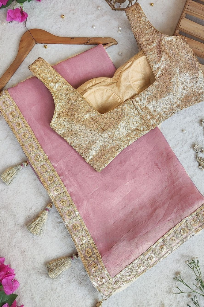 Partywear Soft Tissue Silk Gold Tone by Icultuer with Blouse