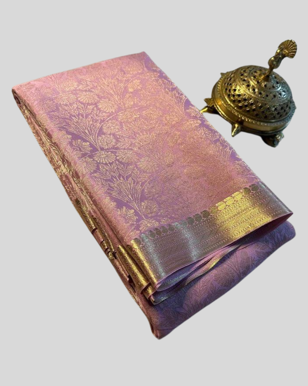 Light Pink Pure Brocade Mysore Silk by Icultuer