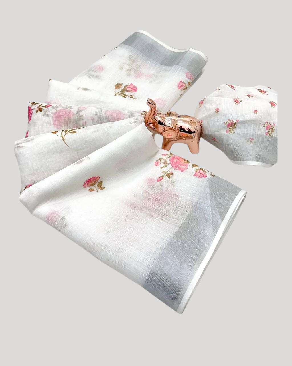 White Cotton Linen Printed by Icultuer