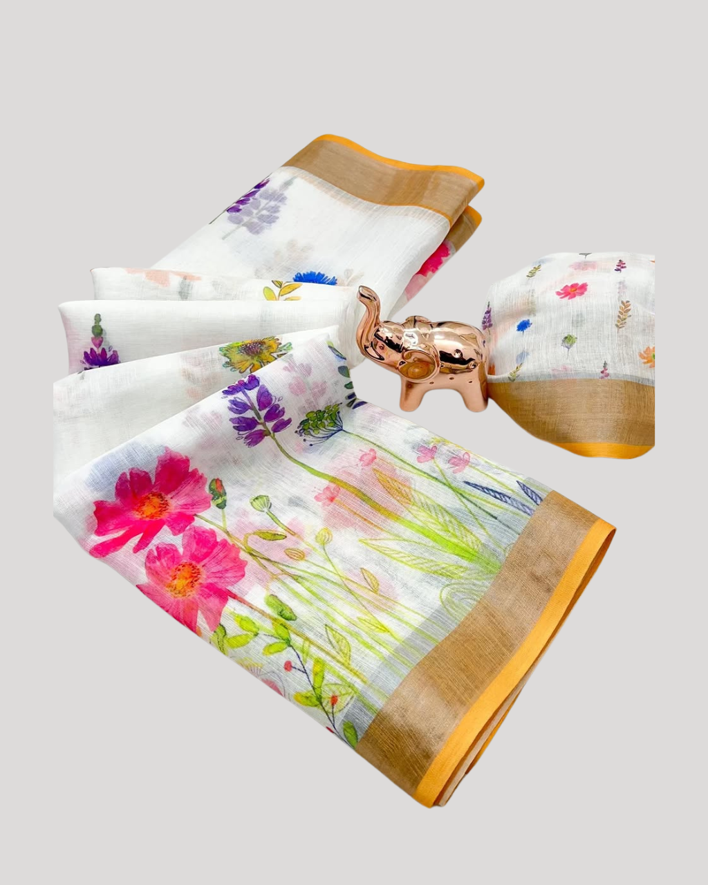 White colour Linen by Icultuer With Un-stitched Blouse.