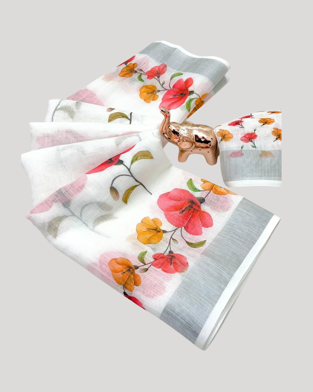 White Floral Digital Printed Linen by Icultuer