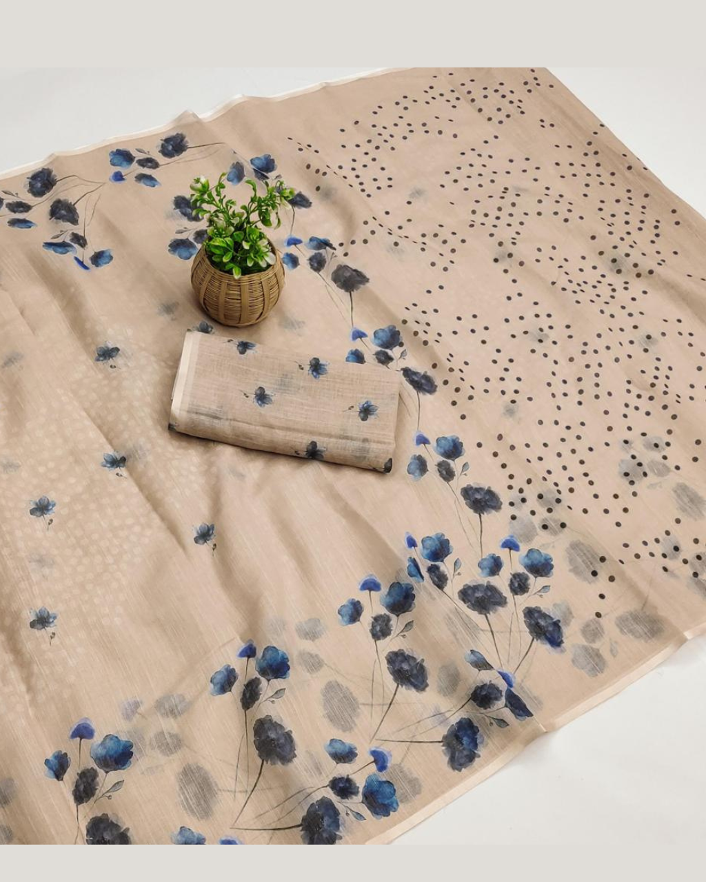 Pure Linen by Icultuer in Beige, With Printed Blouse