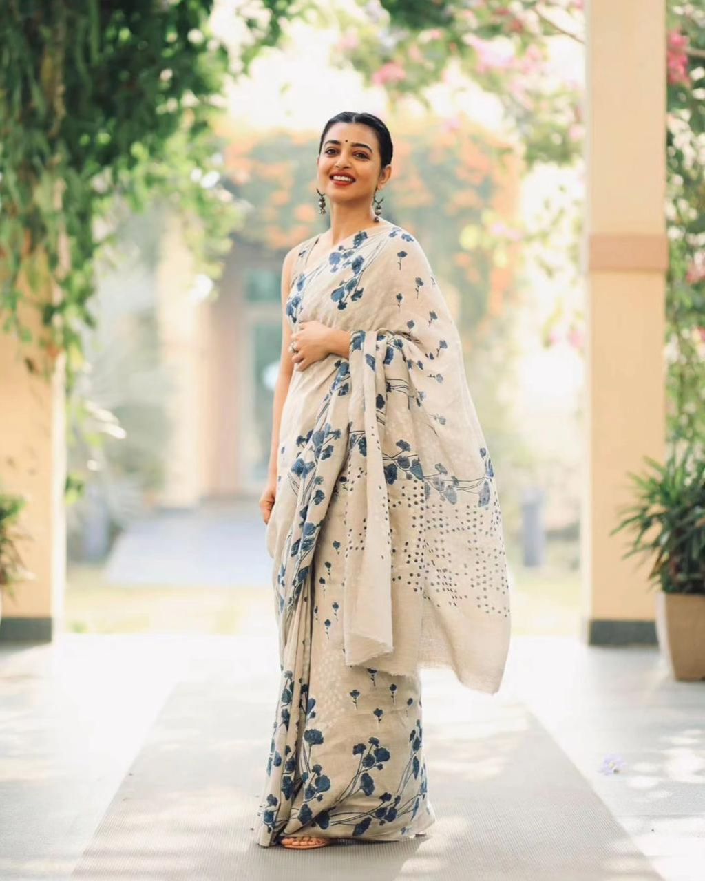 Pure Linen by Icultuer in Beige, With Printed Blouse