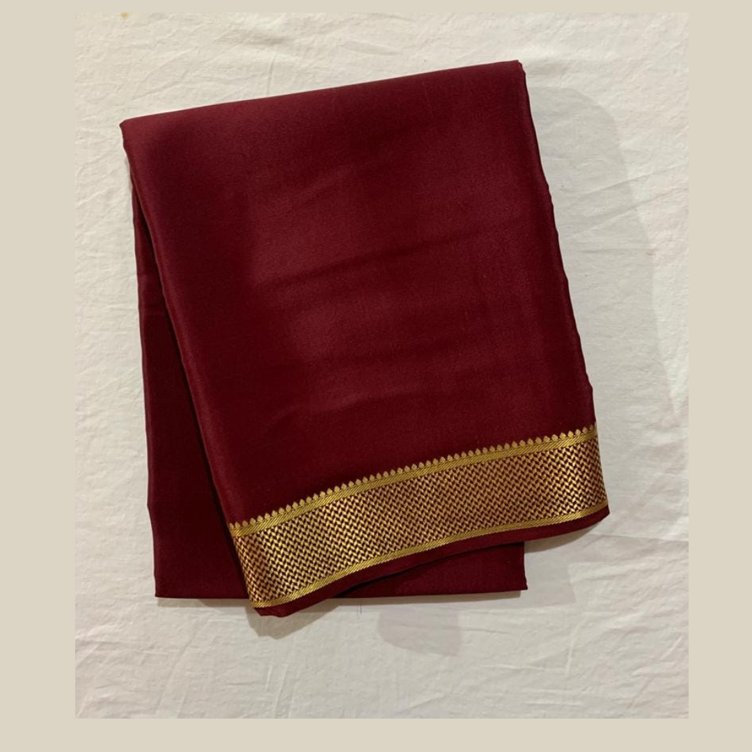 Maroon Pure Mysore crepe silk by Icultuers