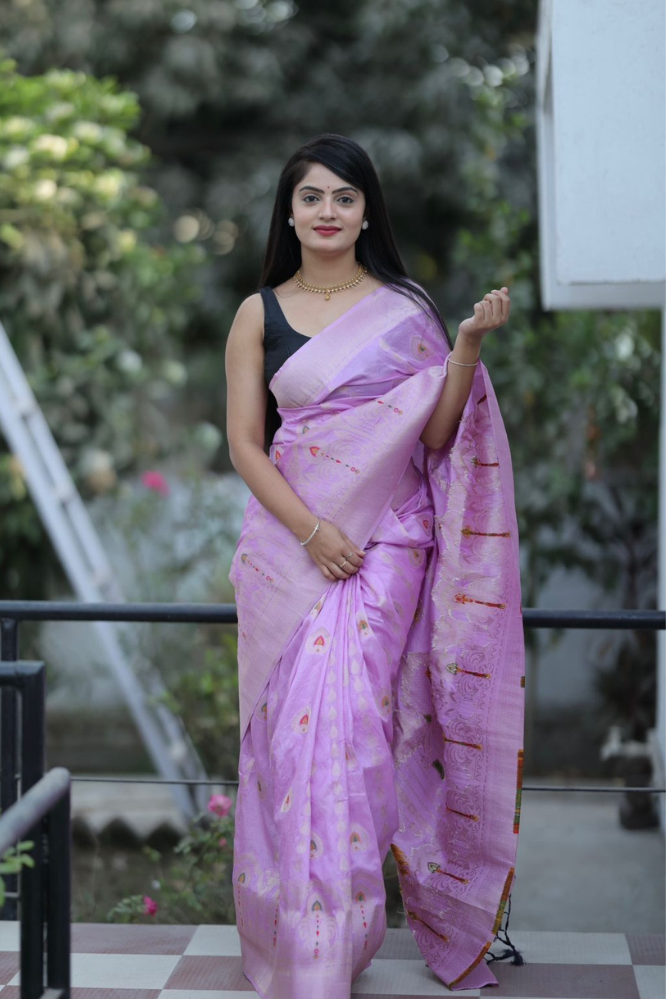 Baby Pink pure soft silk by Icultuer with Blouse.