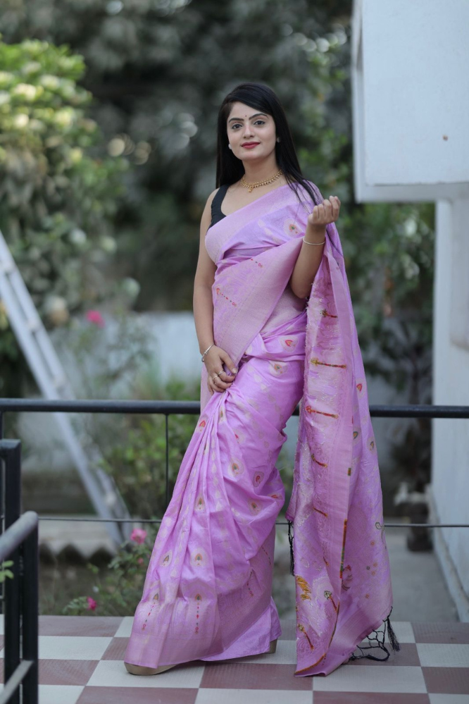 Baby Pink pure soft silk by Icultuer with Blouse.