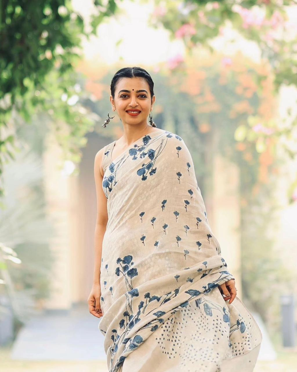 Pure Linen by Icultuer in Beige, With Printed Blouse