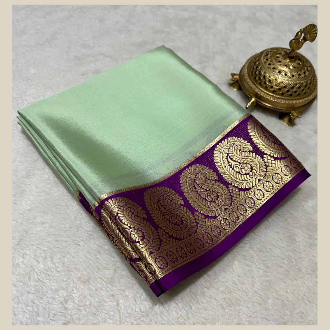 Light Pista and Pure Mysore crepe silk by Icultuers
