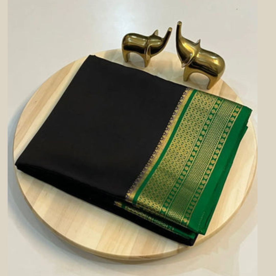 Pure Black and Green Mysore Silk by Icultuers