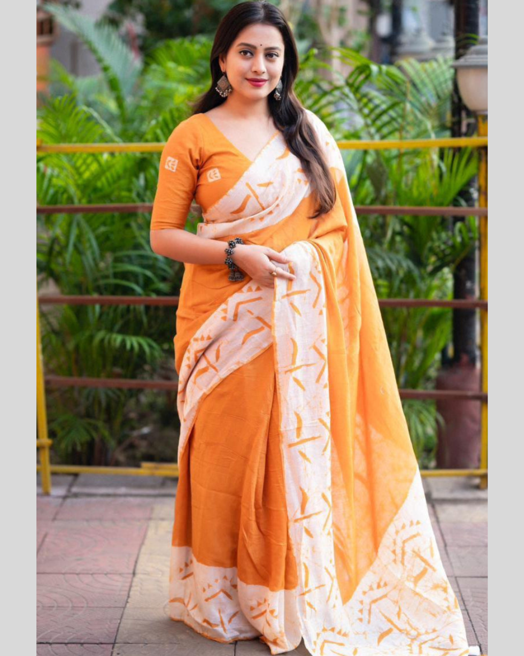 Yellow Cotton by Icultuer With Blouse Piece For Women.