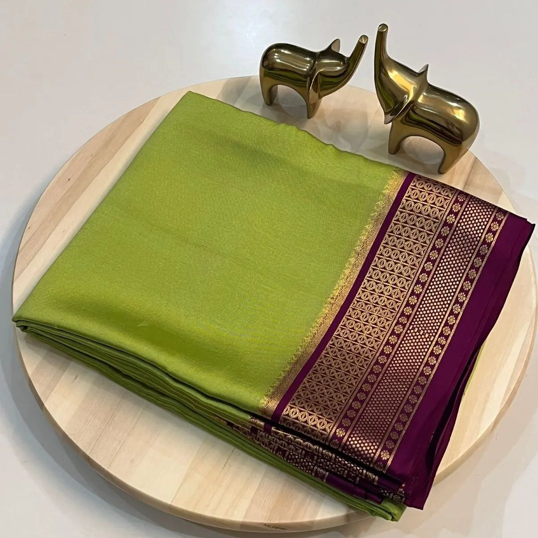 Pista Green and Wine Semi Mysore Silk by Icultuer