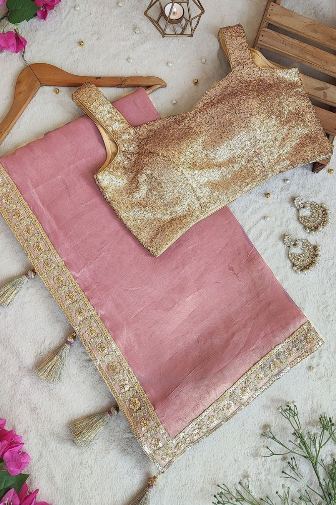 Partywear Soft Tissue Silk Gold Tone by Icultuer with Blouse