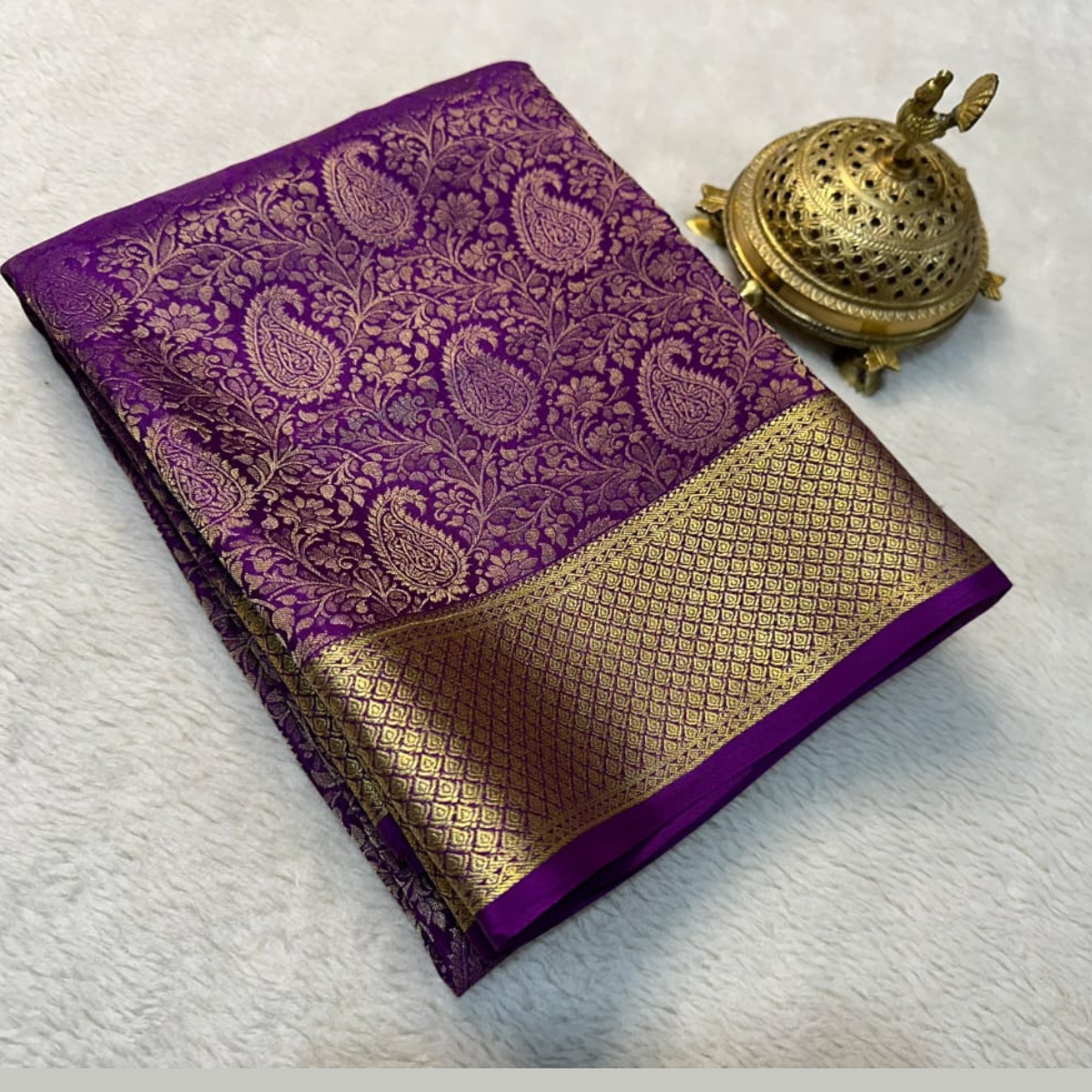 Brocade Mysore Silk by Icultuer Purple colour and Blouse.