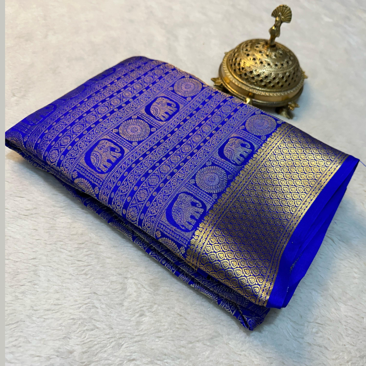 Pure Brocade Mysore Silk by Icultuer In Blue Color With Blouse.