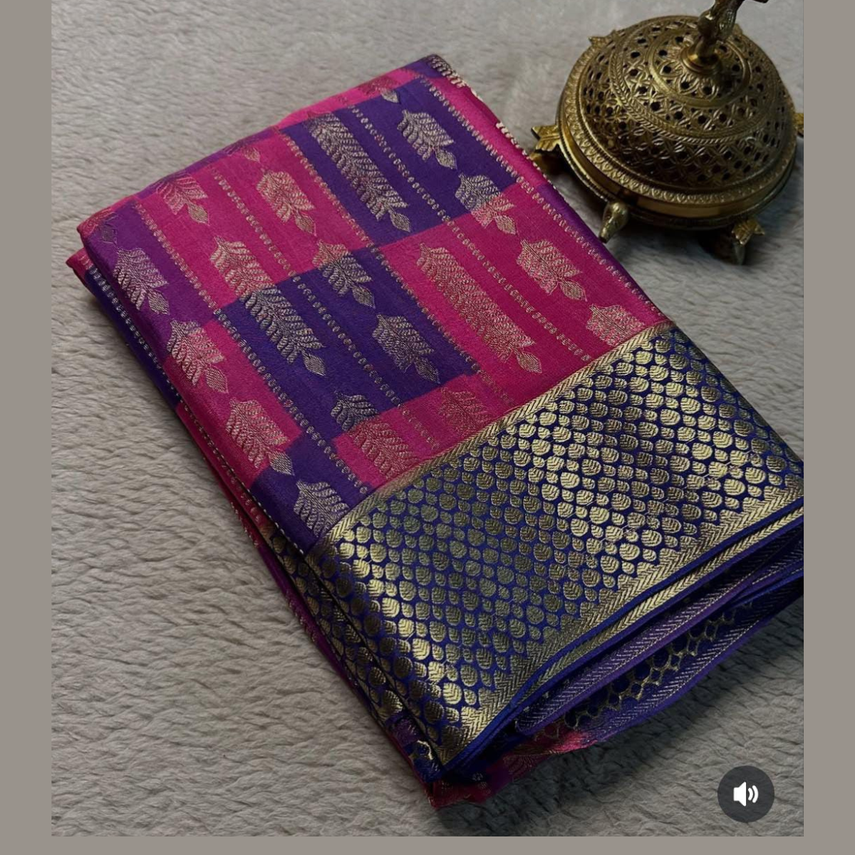 Rani and Blue Pure Brocade Mysore Silk by Icultuers