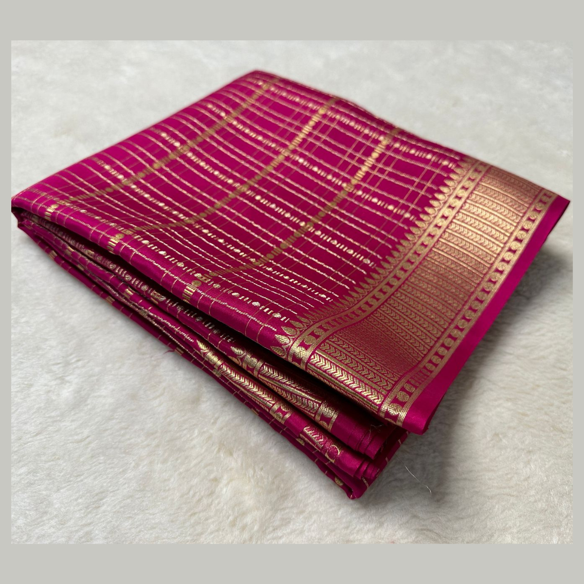 Rani Pink Semi Mysore Silk  by Icultuer with Matching Unstitched Blouse