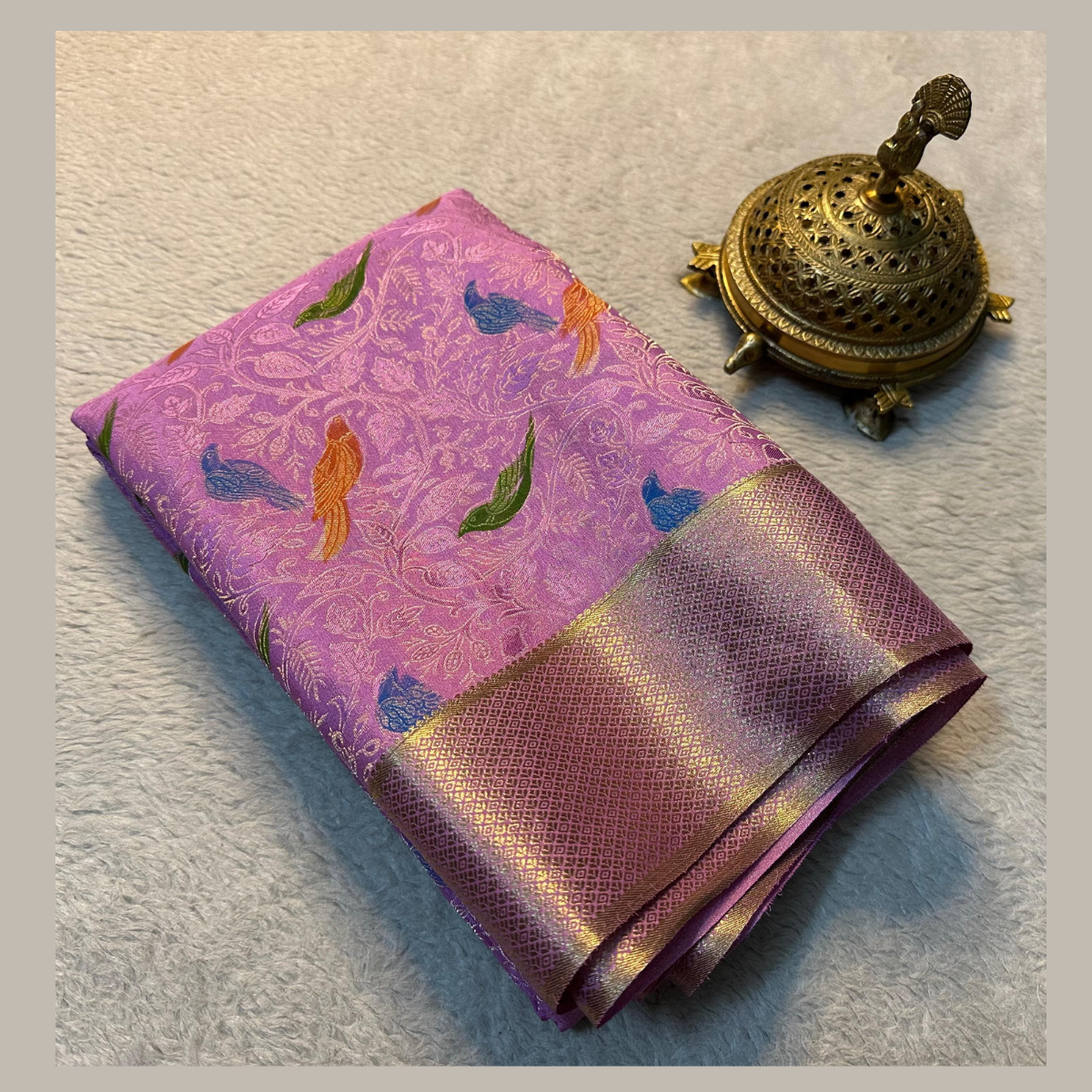 Pink Brocade  Mysore Silk by Icultuers With Zari Weaving Blouse.