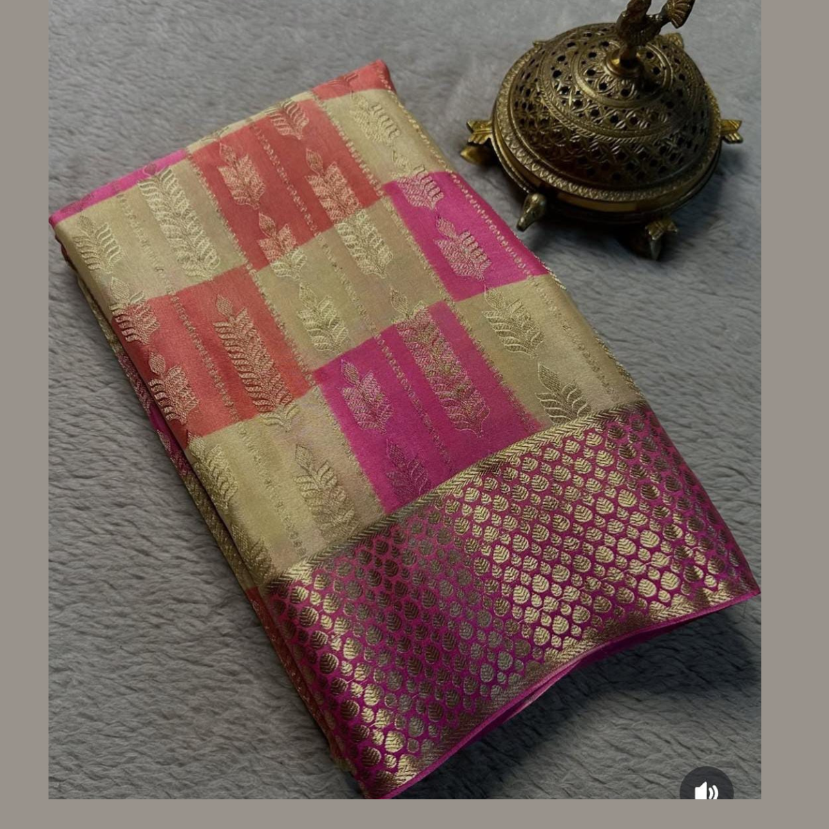 Multicolour Silk Brocade Bridal by Icultuer with gold & silver zari Border.