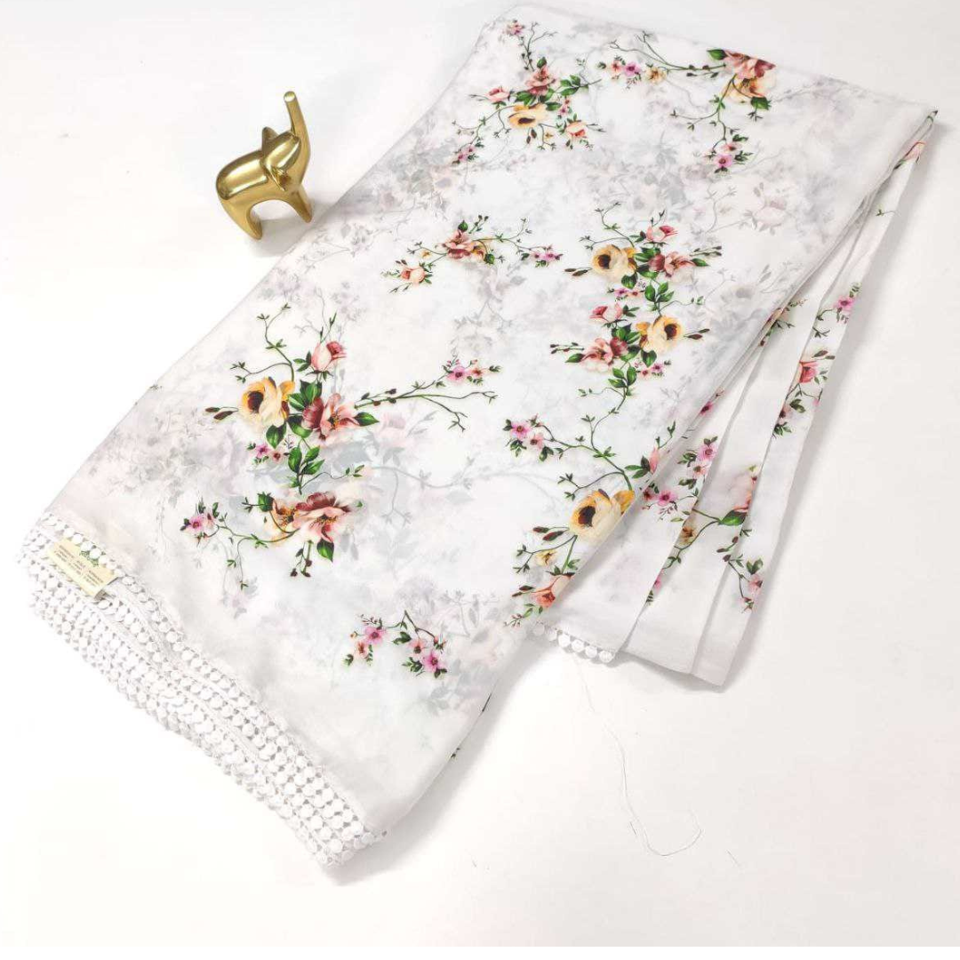 White Floral Printed Georgette by Icultuer