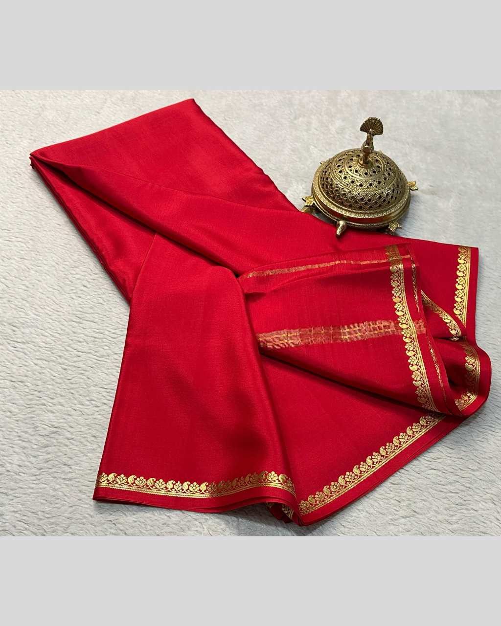Zari Border Red Mysore Crepe Silk by Icultuer