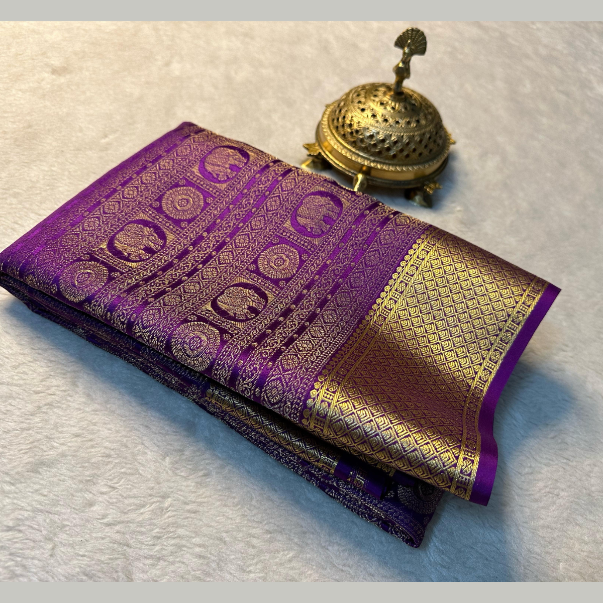 Purple Mysore Silk Brocade by Icultuer in gold border