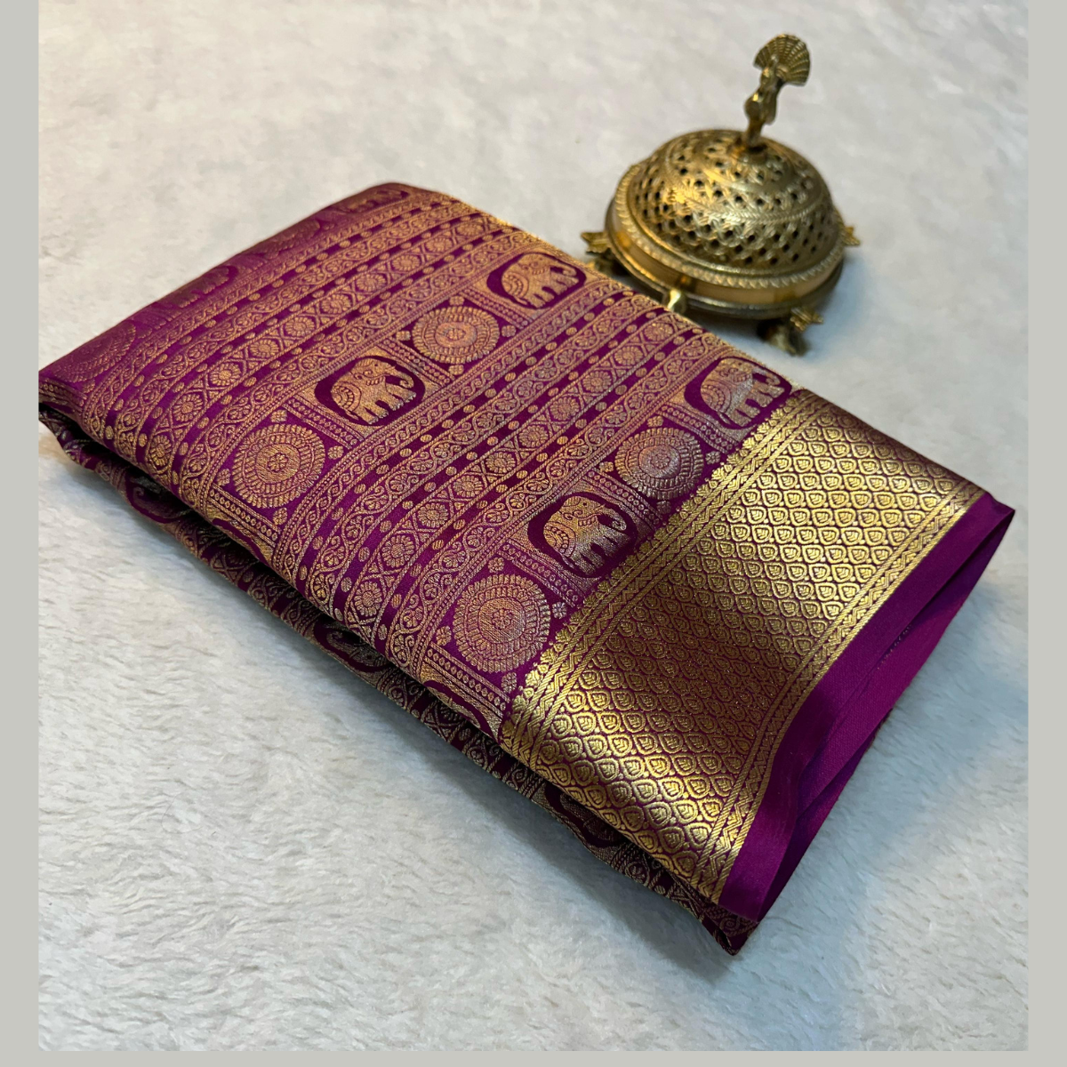 Maroon colour Pure Brocade Mysore Silk by Icultuers, Zari Weaving,Blouse.