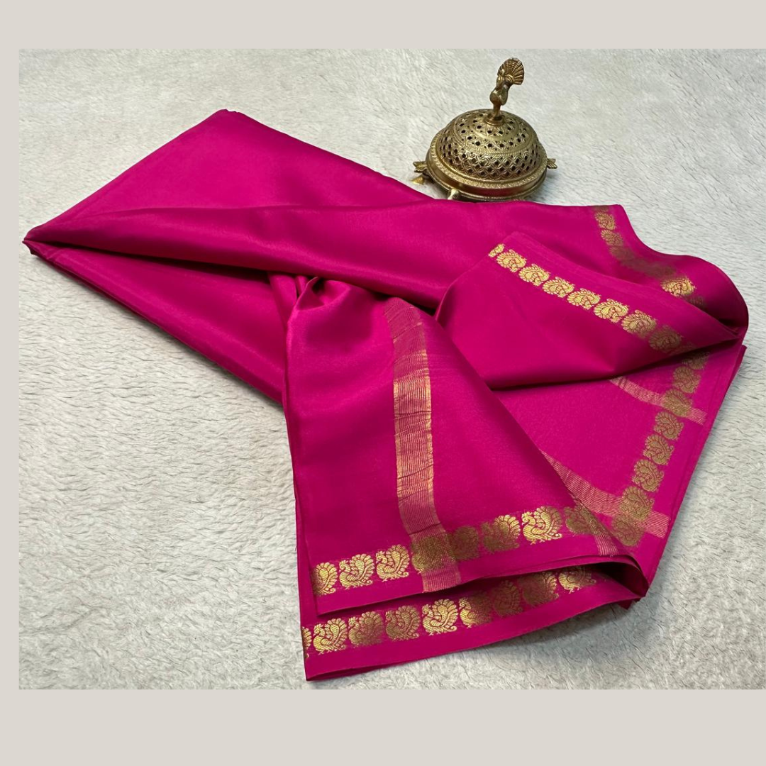 Mysore Silk Pink by Icultuer with Small Rich Pallu Border