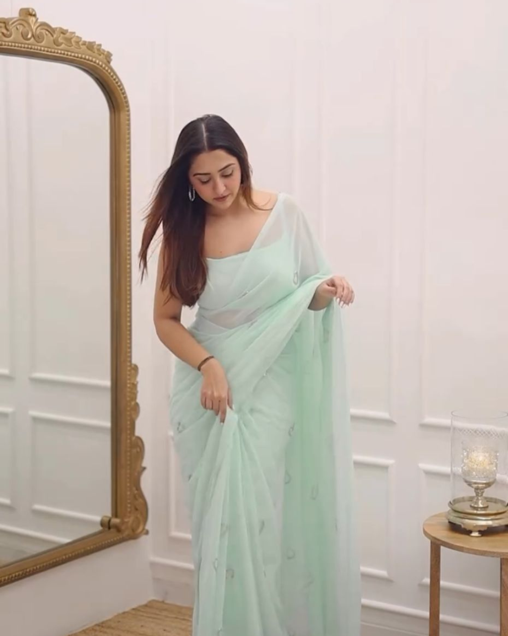 Light Blue Georgette by Icultuers For Party Wear.