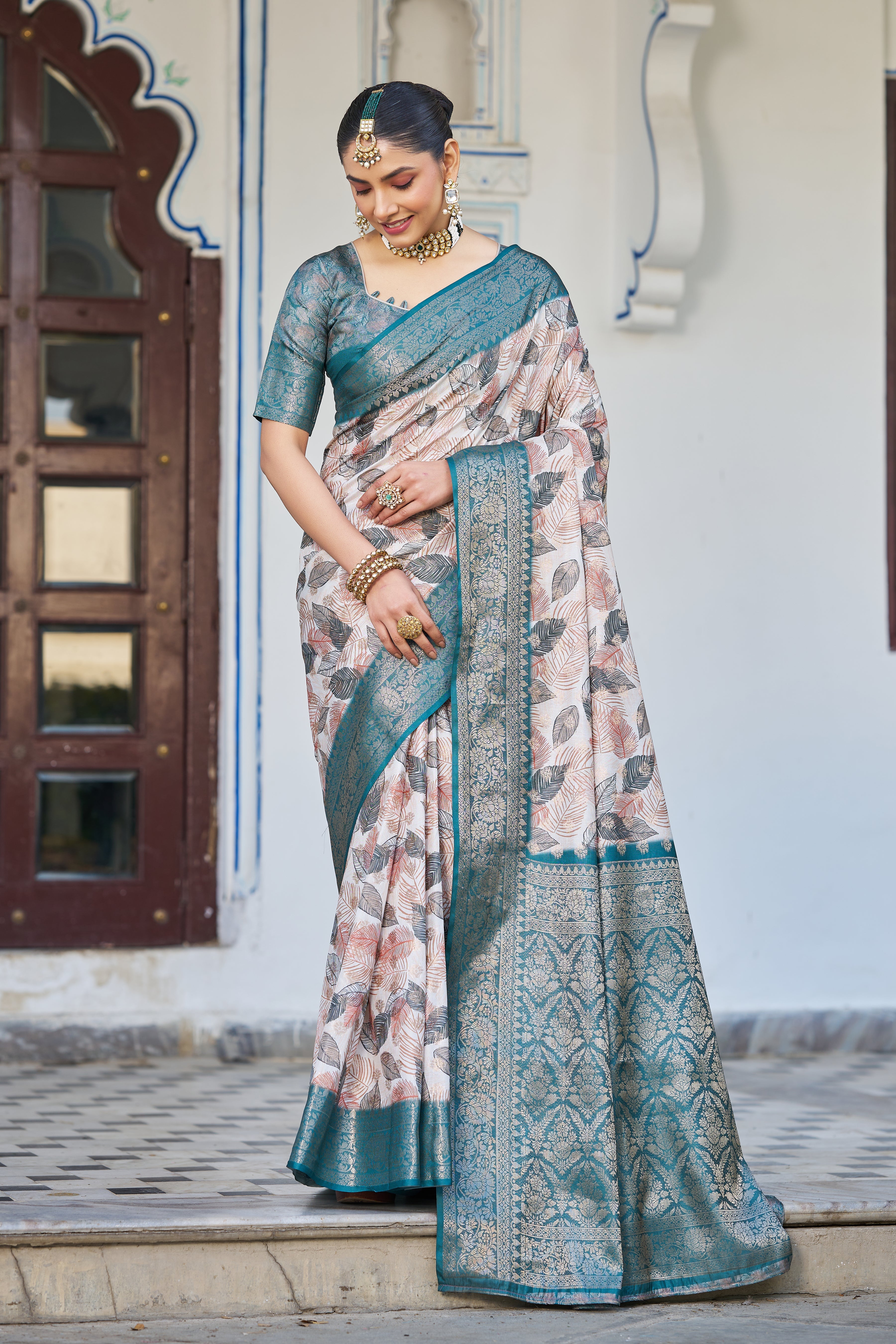 Artful Digital Bloom on Sheer Organza Silk
