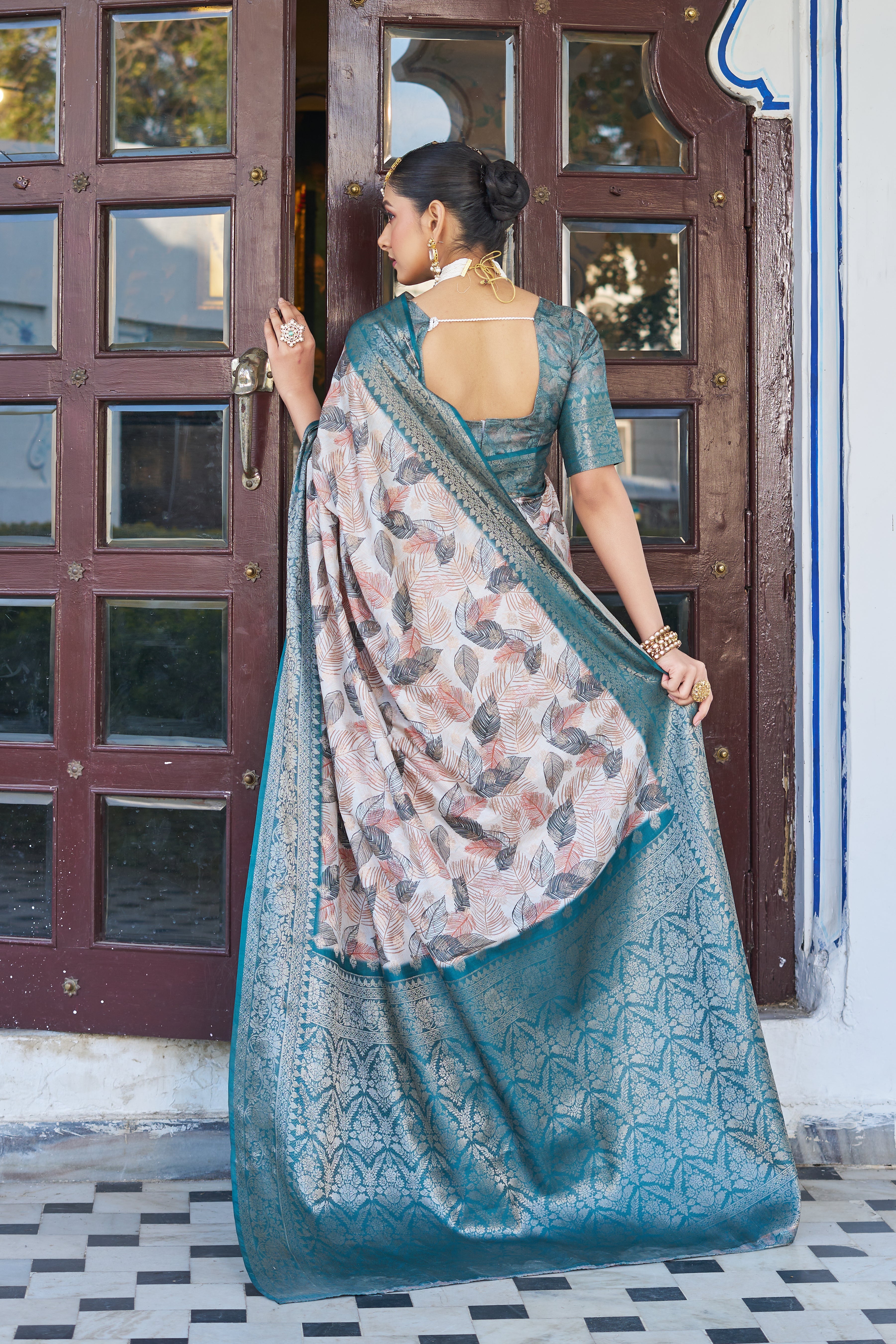Artful Digital Bloom on Sheer Organza Silk