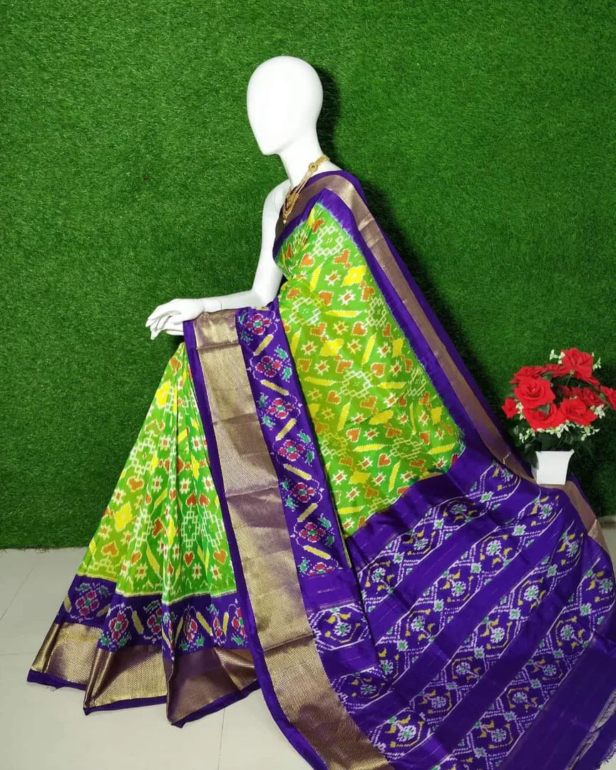 Light Green Pochampalli Printed Handloom Soft Silk by Icultuer