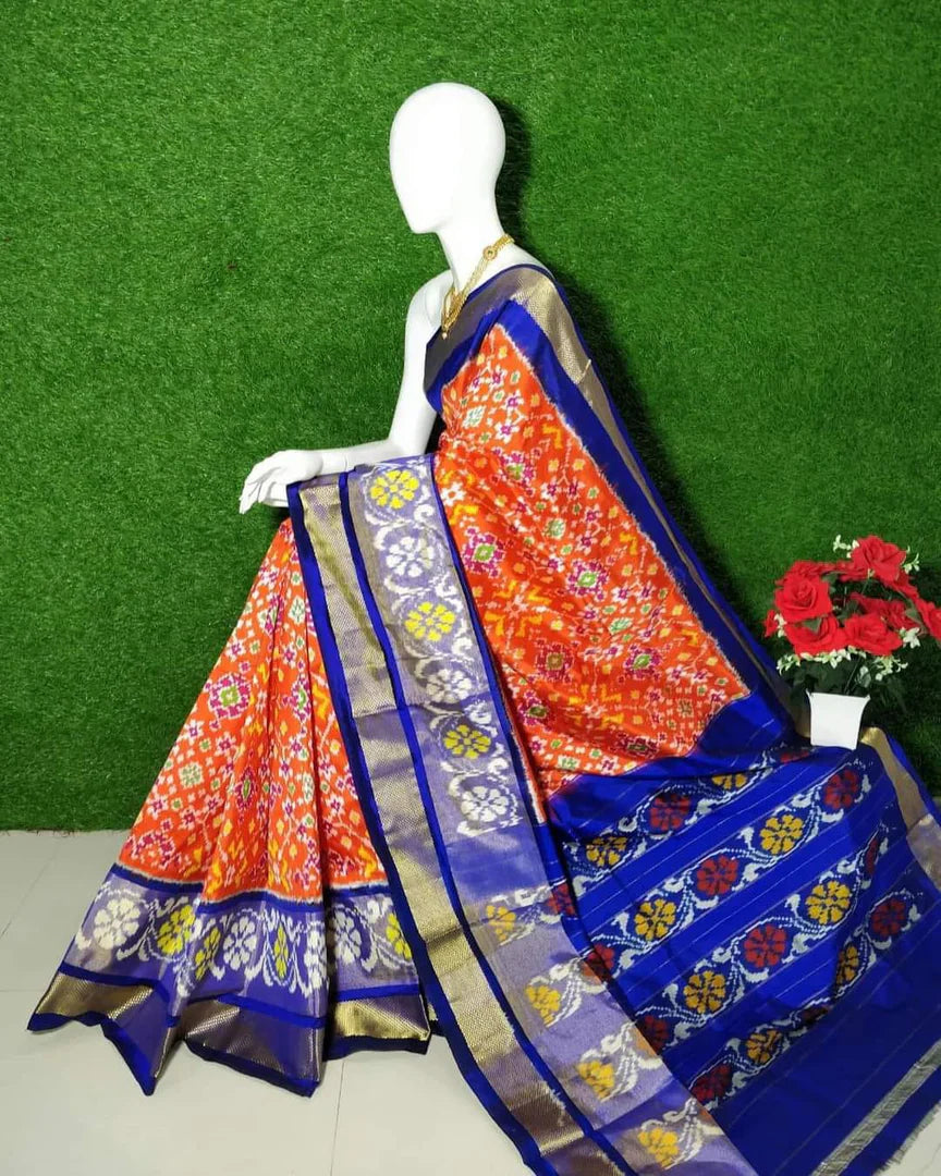 Orange Pochampalli Printed Handloom Soft Silk by Icultuer