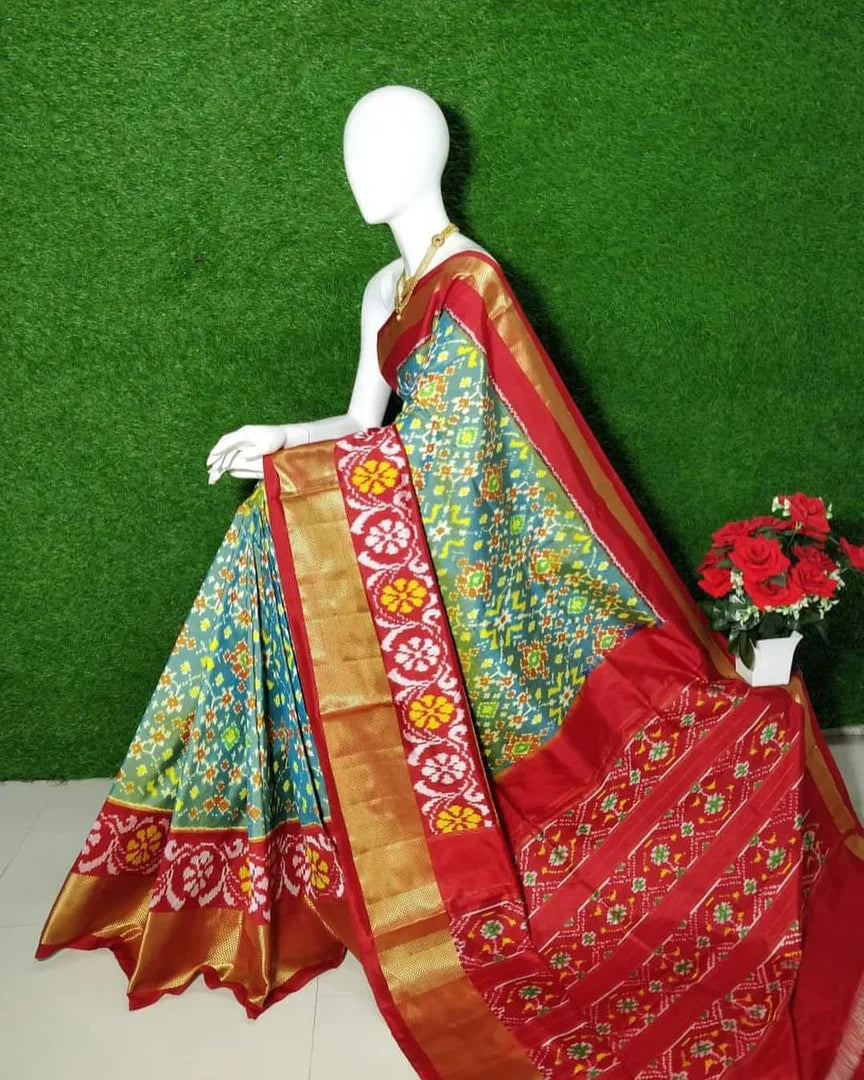 Dark Green Pochampalli Printed Handloom Soft Silk by Icultuer