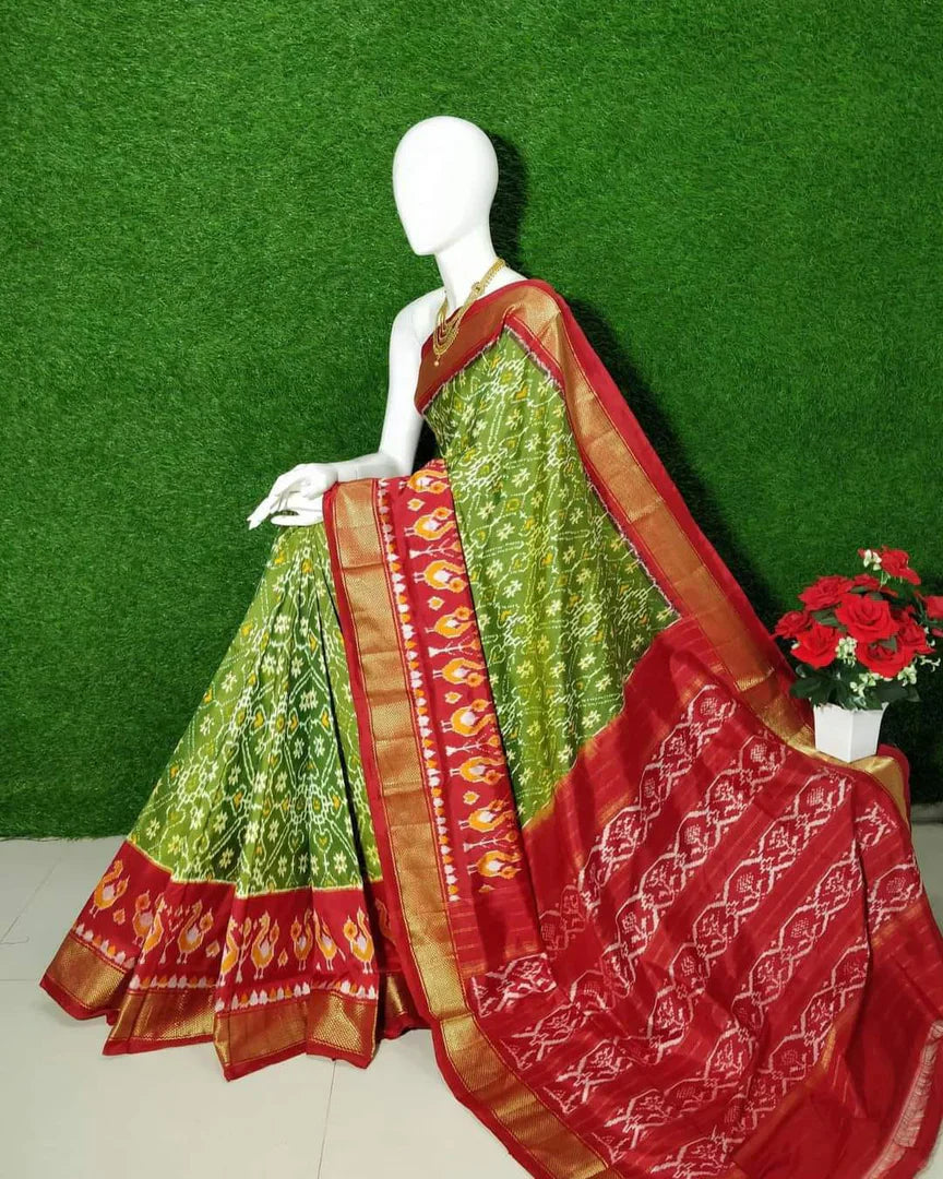 Green Pochampalli Printed Handloom Soft Silk by Icultuer