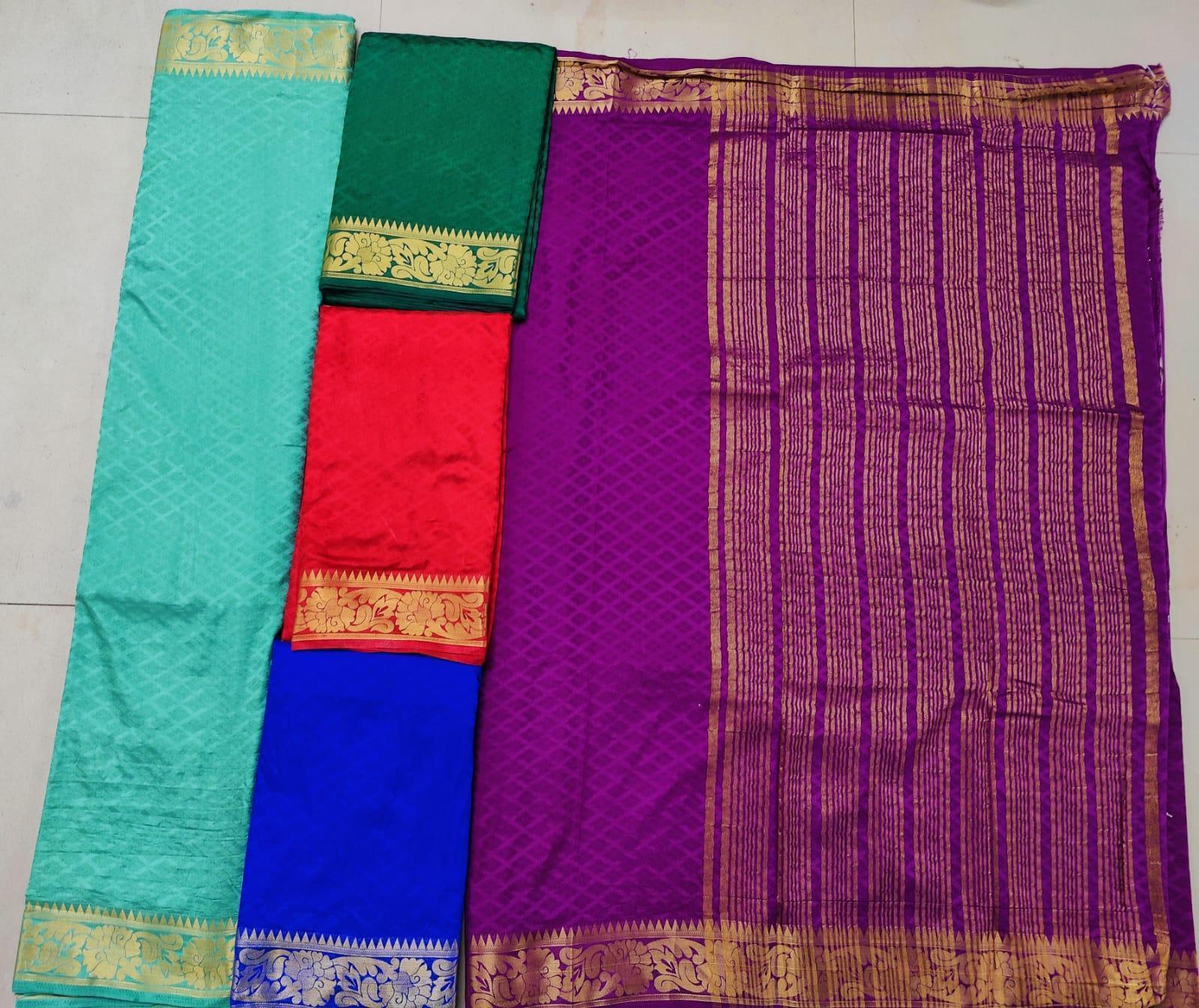 Golden Glimmer: Soft Silk Saree with Line Detailing