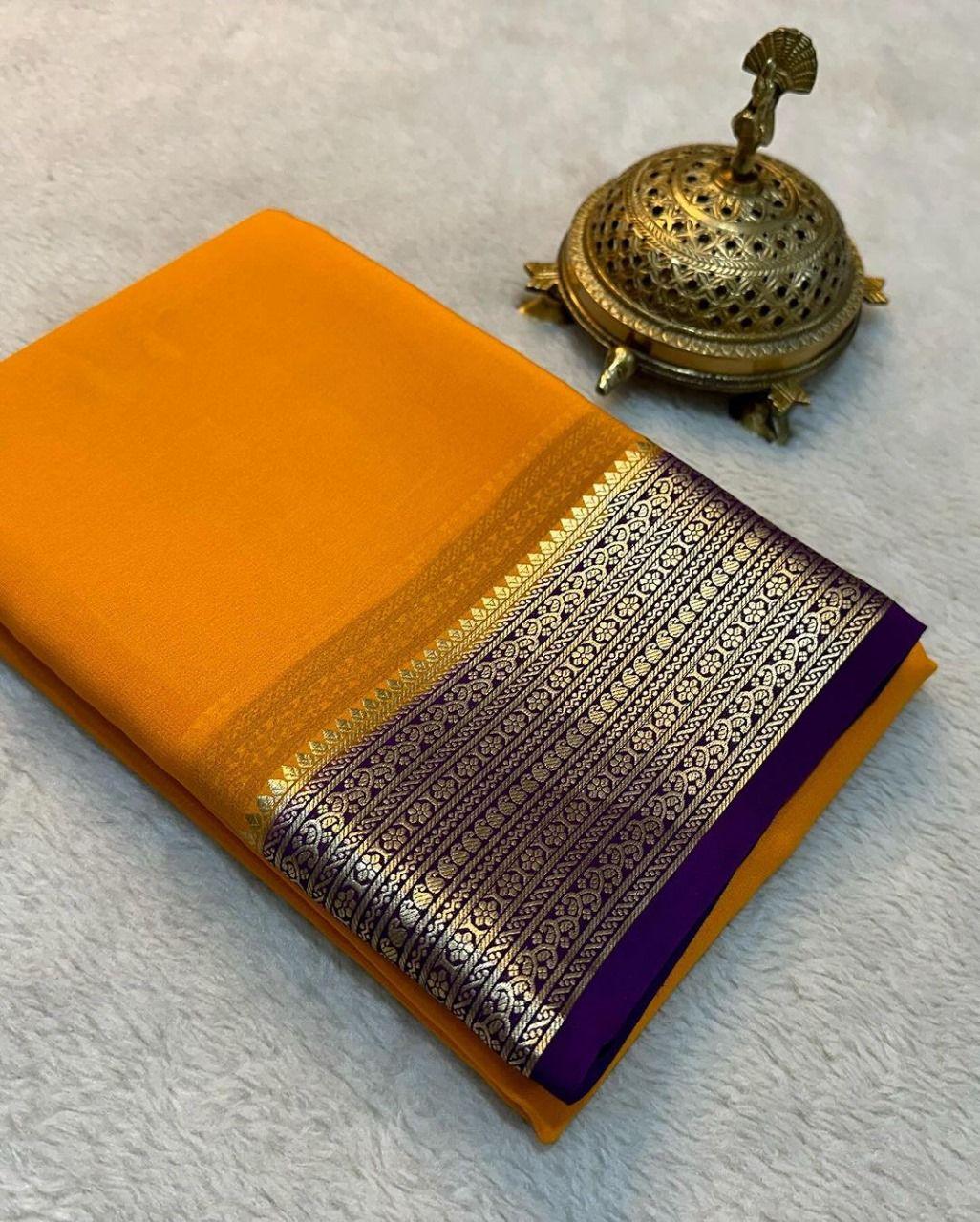 Traditional Mysore Crepe Soft Silk by Icultuers – Handcrafted Perfection
