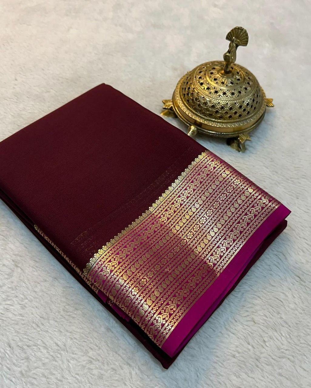 Traditional Mysore Crepe Soft Silk by Icultuers – Handcrafted Perfection