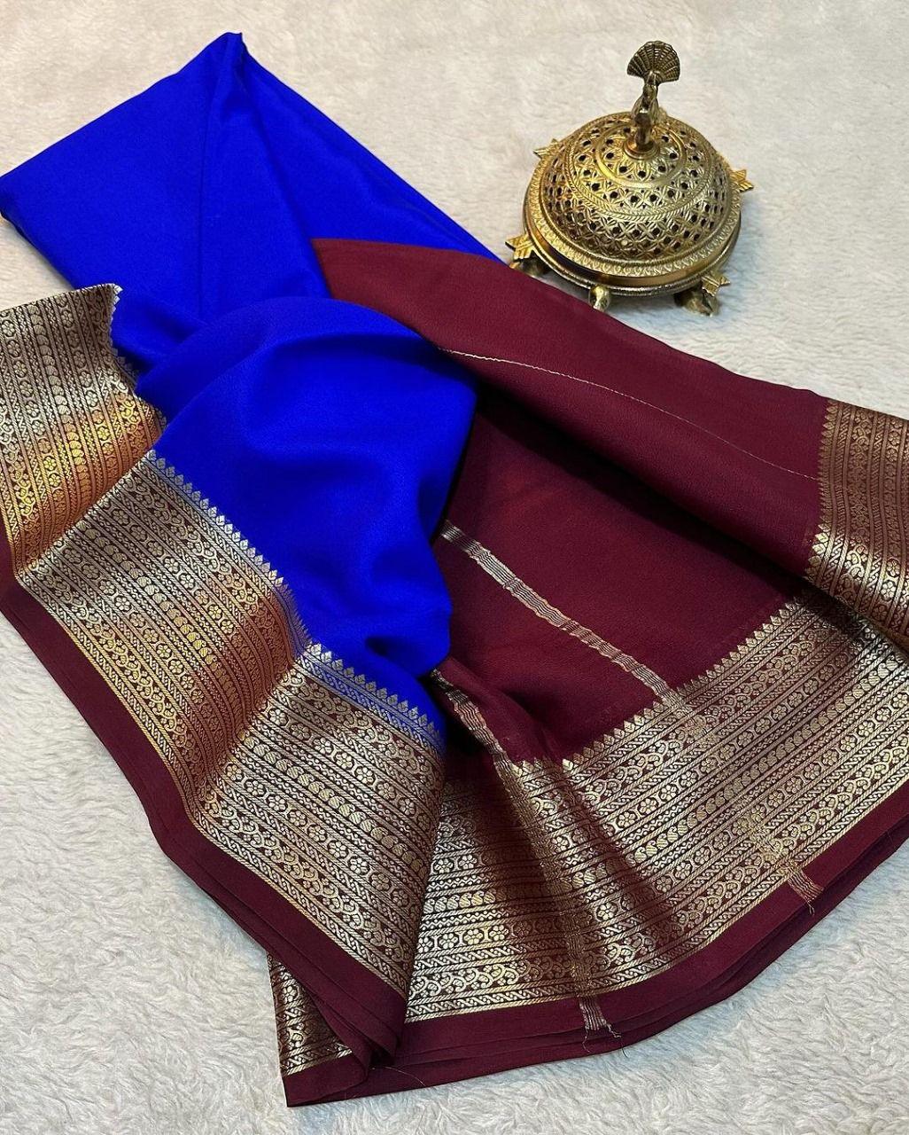 Traditional Mysore Crepe Soft Silk by Icultuers – Handcrafted Perfection