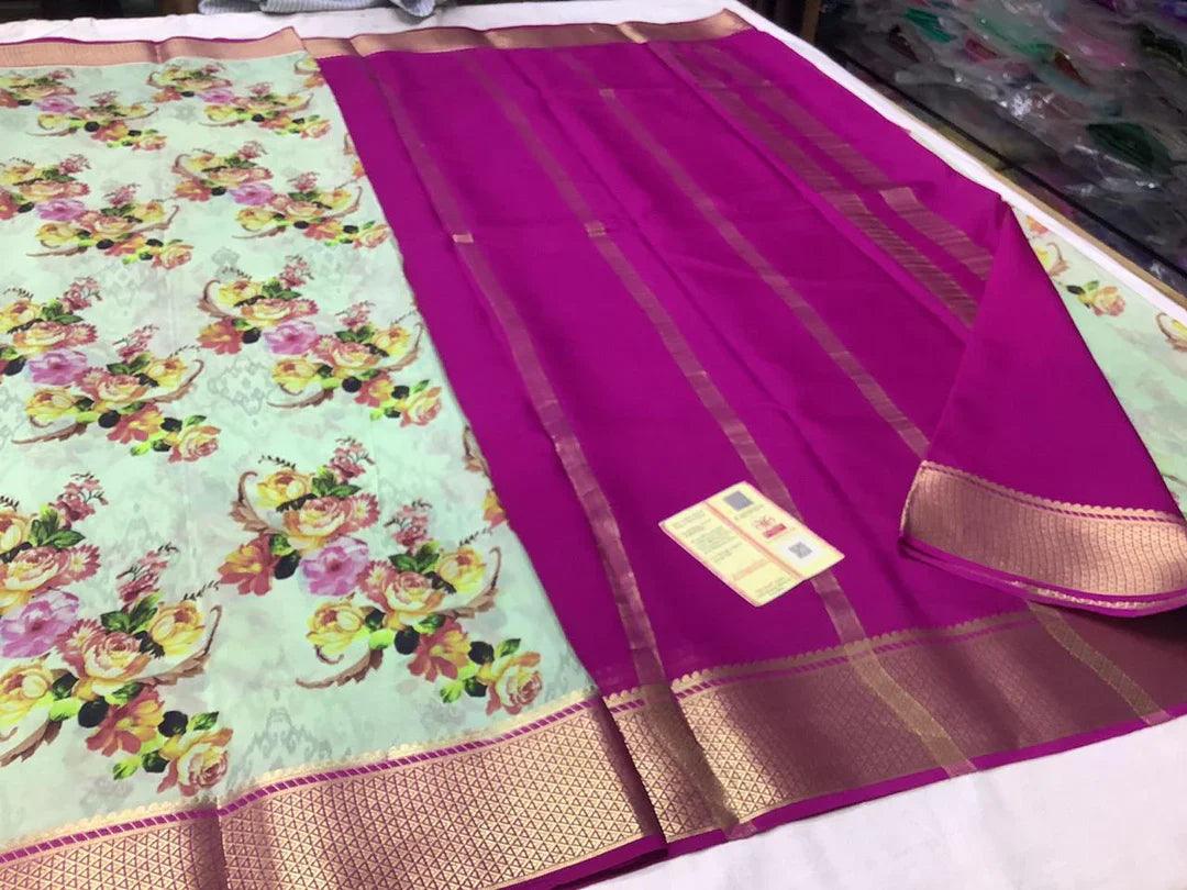 Mysore Printed Floral Silk Sarees for Traditional Look