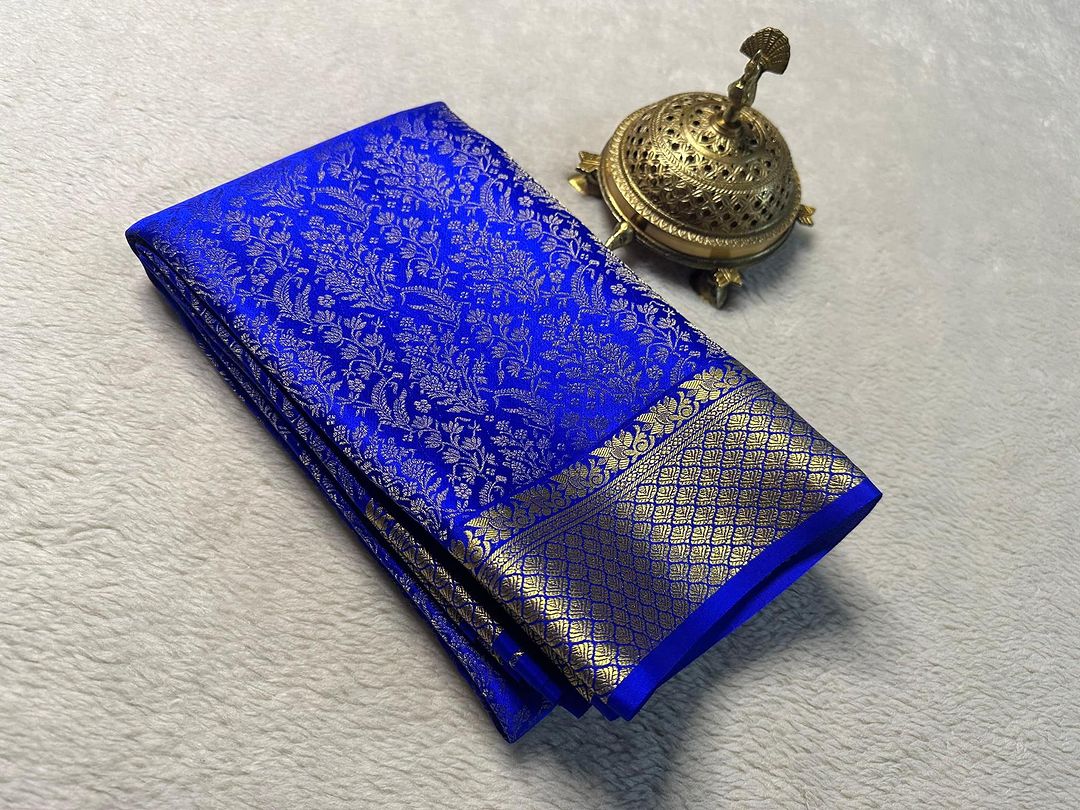 Blue Pure Brocade Mysore Silk by Icultuers